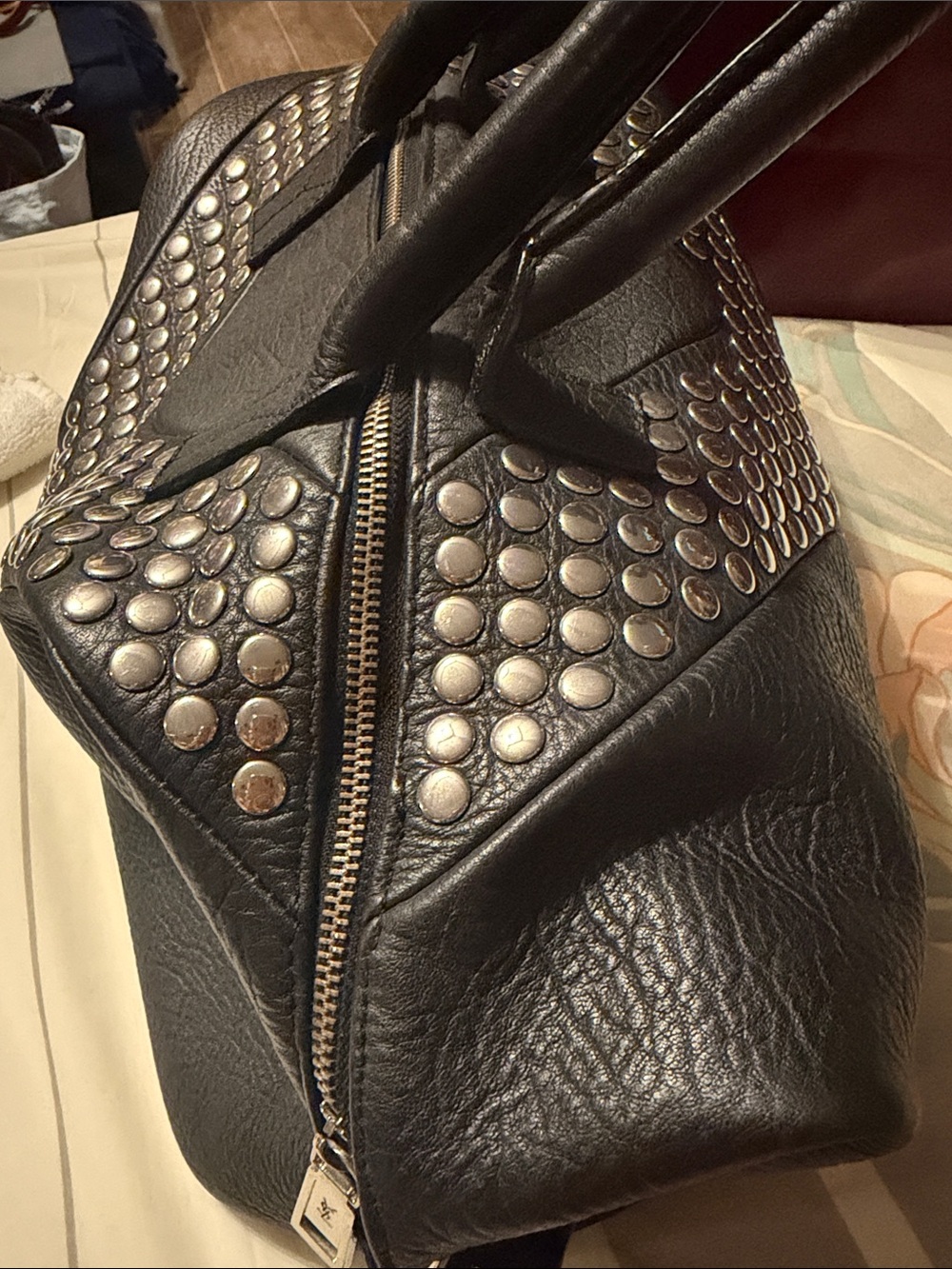 YSL Studded Black Leather Satchel Bag - Picture 3 of 11
